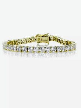 Rachel Glauber Yellow Gold Tennis Bracelet with Prem. CZ1